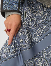 Bandana Print Satin Slip Skirt, Blue (BLUE), large
