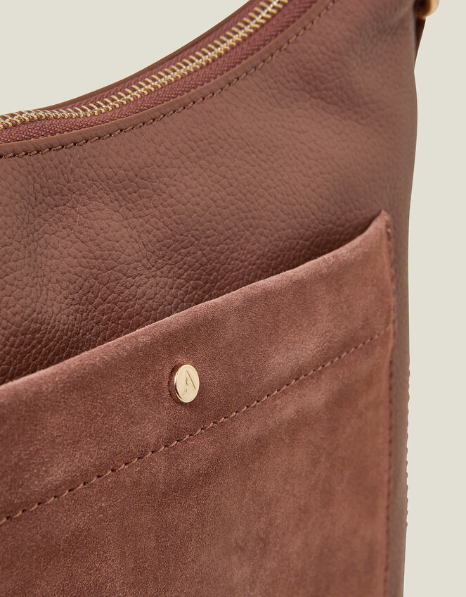 Leather Messenger Cross-Body Bag, Tan (TAN), large