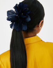 Abigail Net Bow Hair Clip, Blue (NAVY), large