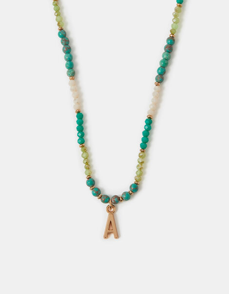 Beaded Initial Pendant Necklace, Blue (TURQUOISE), large