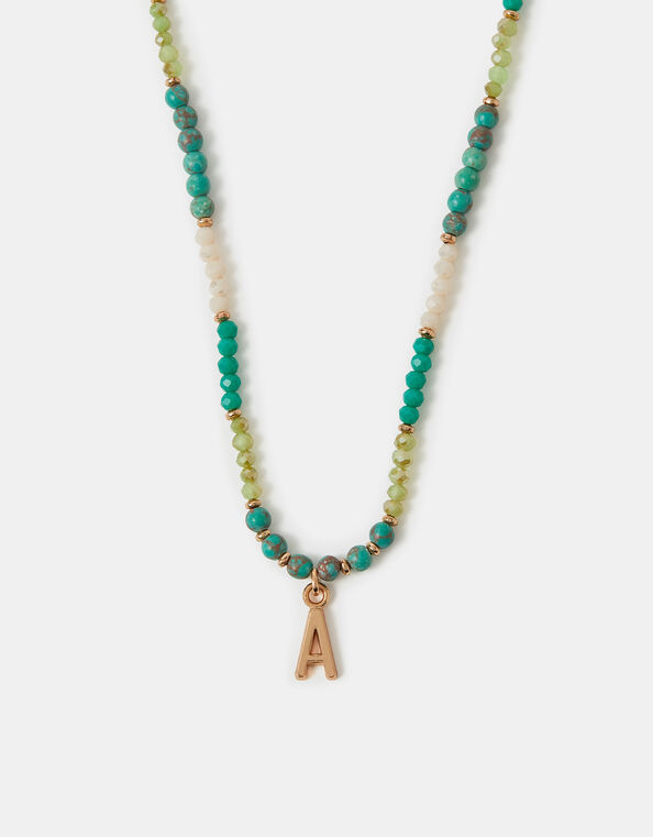 Beaded Initial Pendant Necklace, Blue (TURQUOISE), large