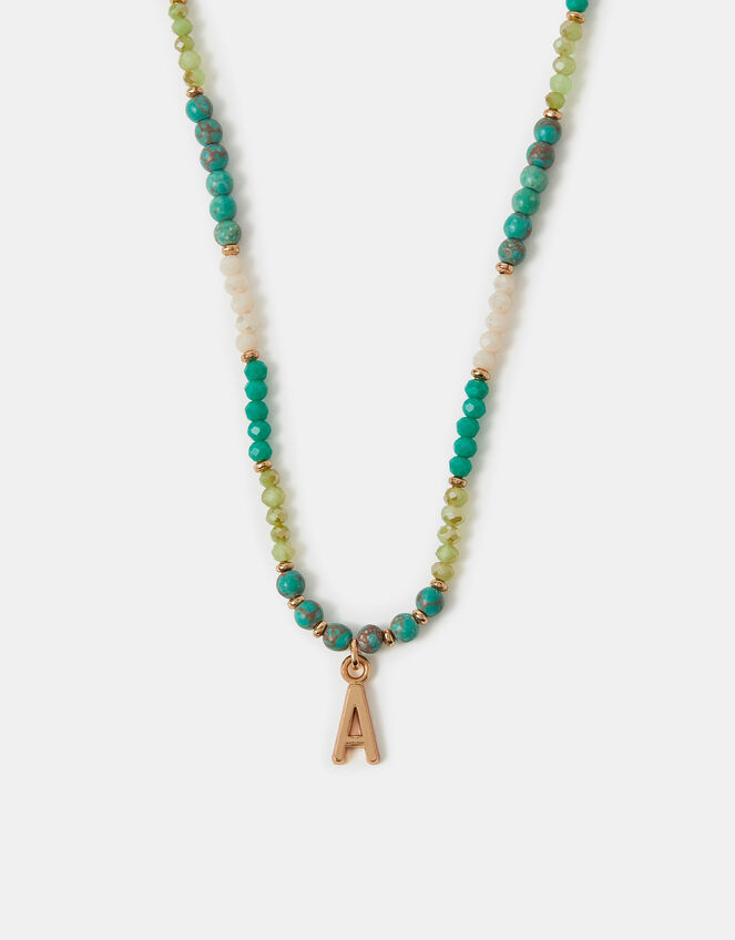 Beaded Initial Pendant Necklace, Blue (TURQUOISE), large