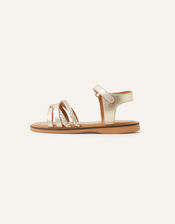 Girls Strappy Plait Leather Sandals, Gold (GOLD), large