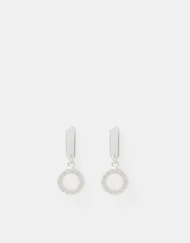 Sterling Silver Diamanté Circle Drop Earrings, , large