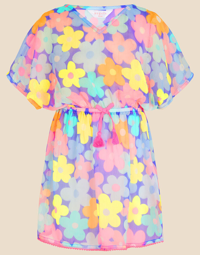Girls Retro Floral Kaftan with Recycled Polyester, Multi (BRIGHTS-MULTI), large