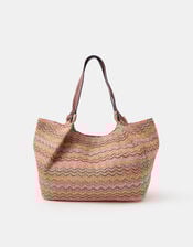 Stripe Raffia Tote Bag, , large