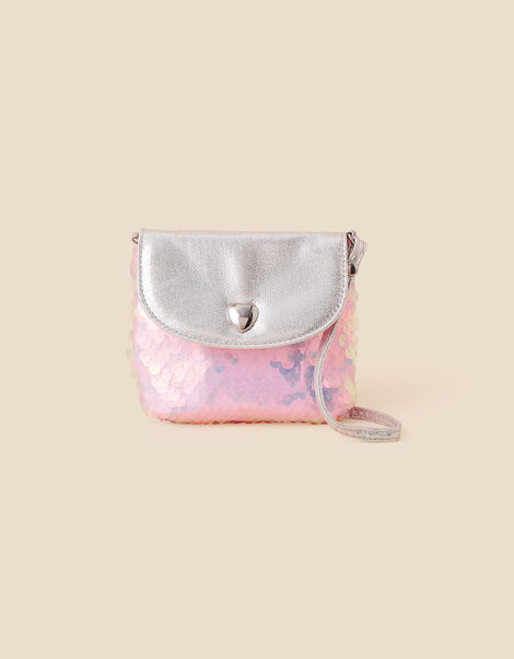 Girls Heart Detail Sequin Bag, , large