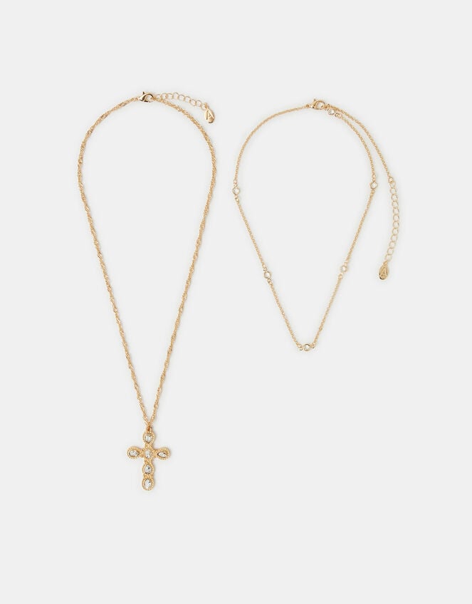 2-Pack Jewel Cross Necklaces, , large