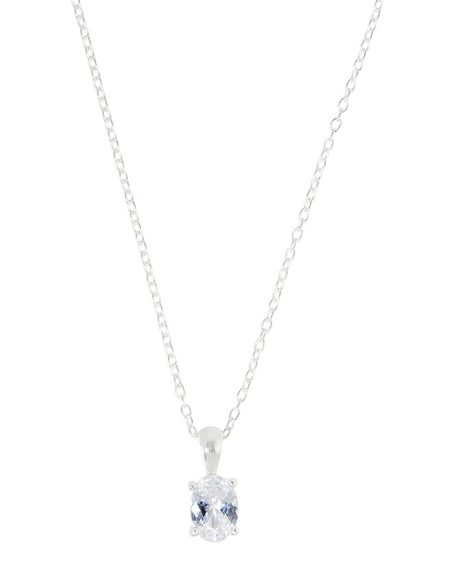 Sterling Silver Oval Cut Solitaire Necklace, , large
