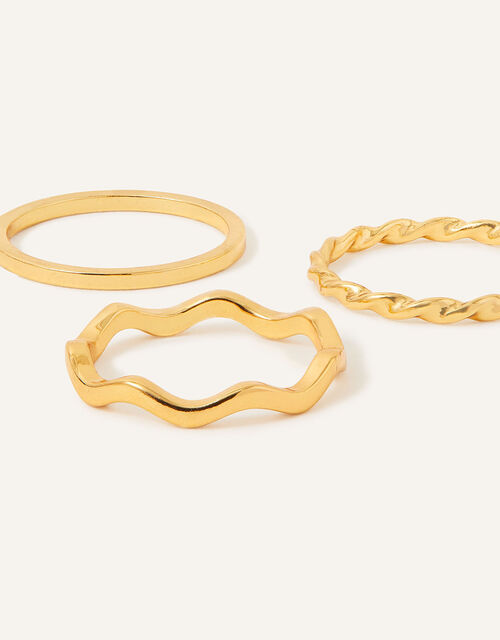Gold-Plated Slim Rings Set of Three, Gold (GOLD), large