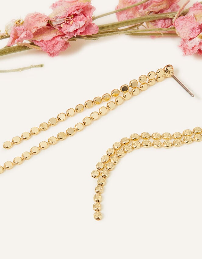 14ct Gold-Plated Diamond Cut Long Chain Earrings, , large