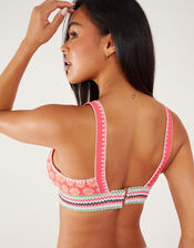 Shell Print Elastic Trim Bikini Top, Orange (CORAL), large