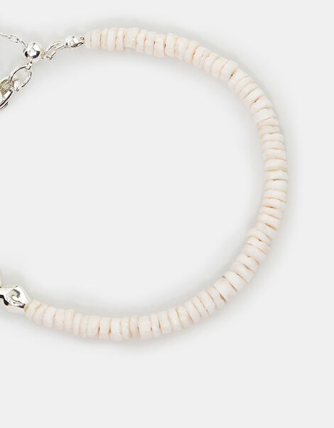 Sterling Silver-Plated Shell Beaded Bracelet, , large