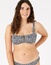 Eyelet Detail Printed Bikini Crop Top, Black (BLACK/WHITE), large