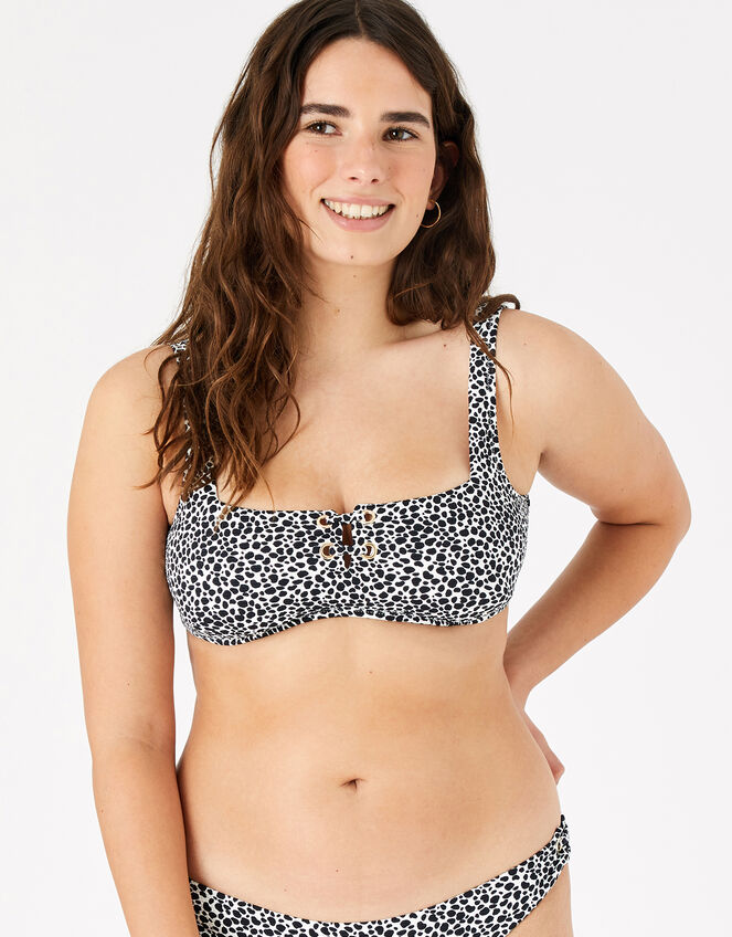 Eyelet Detail Printed Bikini Crop Top, Black (BLACK/WHITE), large
