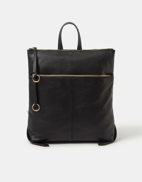 Double Zip Leather Backpack, , large