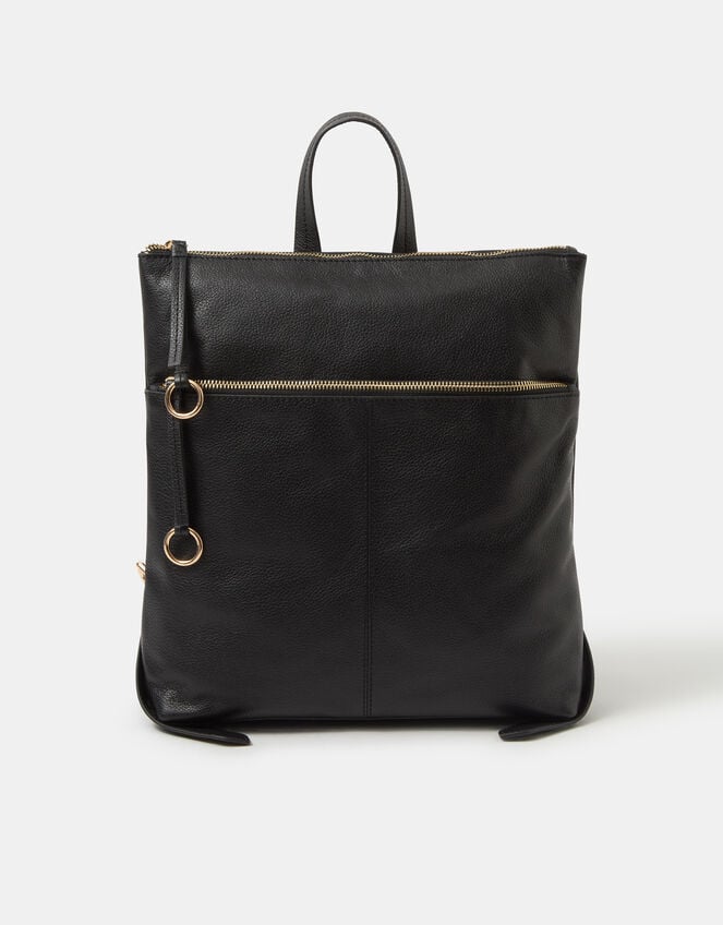 Double Zip Leather Backpack, , large