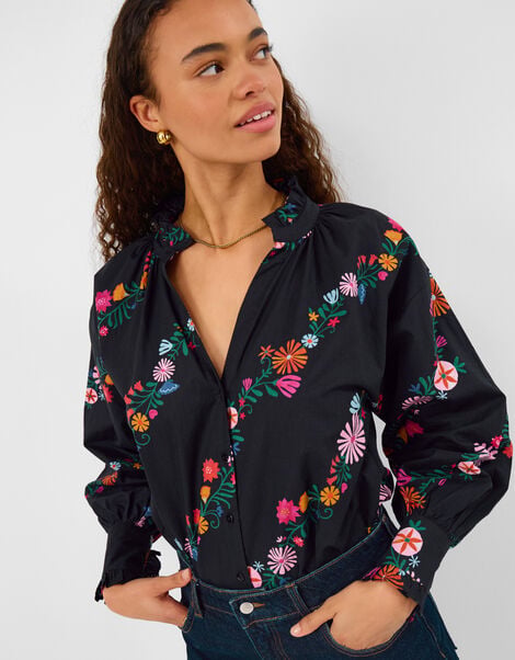 Floral Print Blouse, Black (BLACK), large