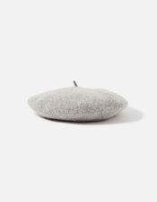 Beret Hat in Pure Wool, Grey (GREY), large