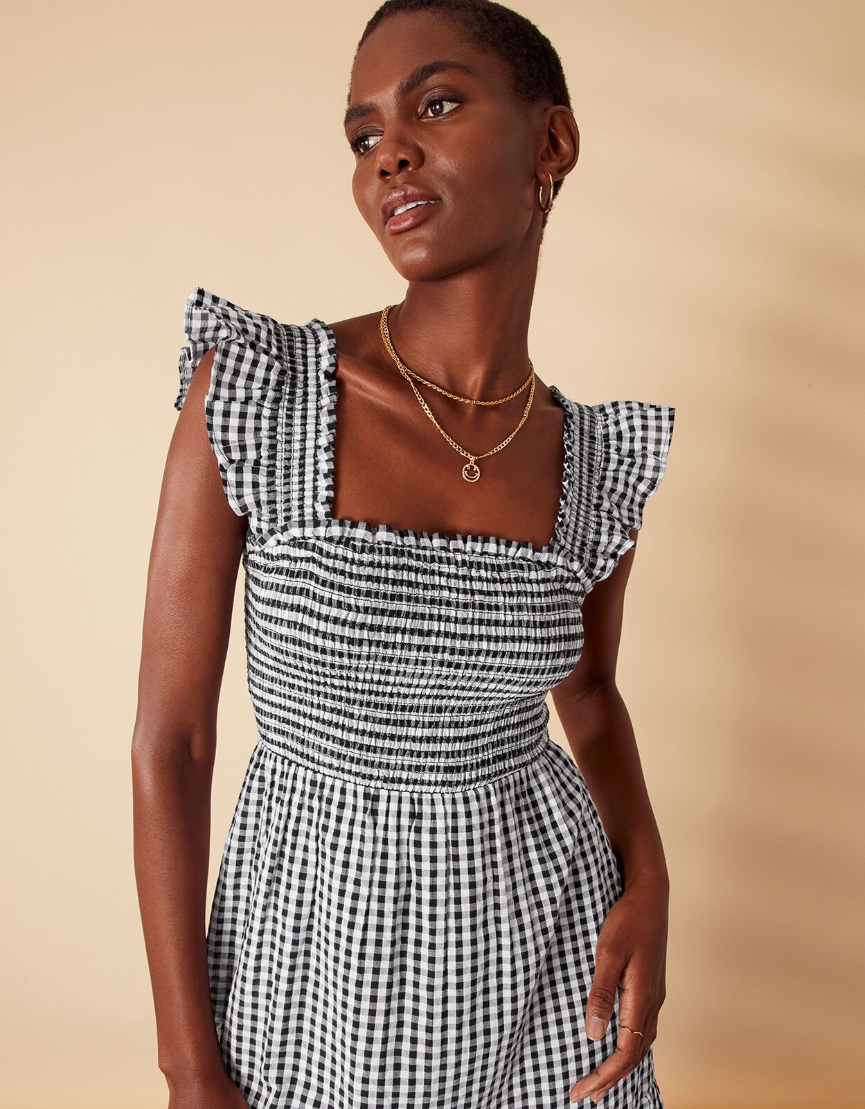 Gingham Tiered Dress Black Beach holiday dresses Accessorize UK