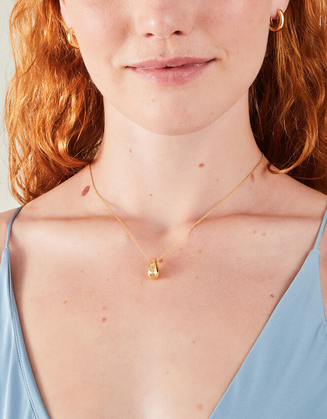 14ct Gold-Plated Diamante Teardrop Pendant Necklace, , large