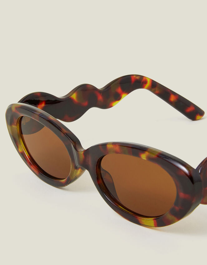 Tortoiseshell Wavy Oval Sunglasses, , large