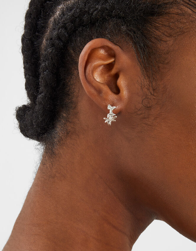 Sterling Silver-Plated Dragonfly Hoop Earrings, , large