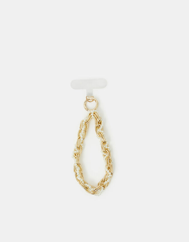 Pearl Beaded Chain Wrist Phone Strap, , large