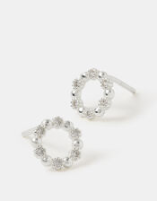 Sterling Silver Diamanté Circle Stud Earrings, , large