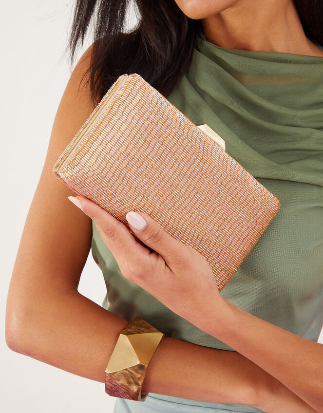 Beaded Hardcase Clutch Bag, Nude (NUDE), large