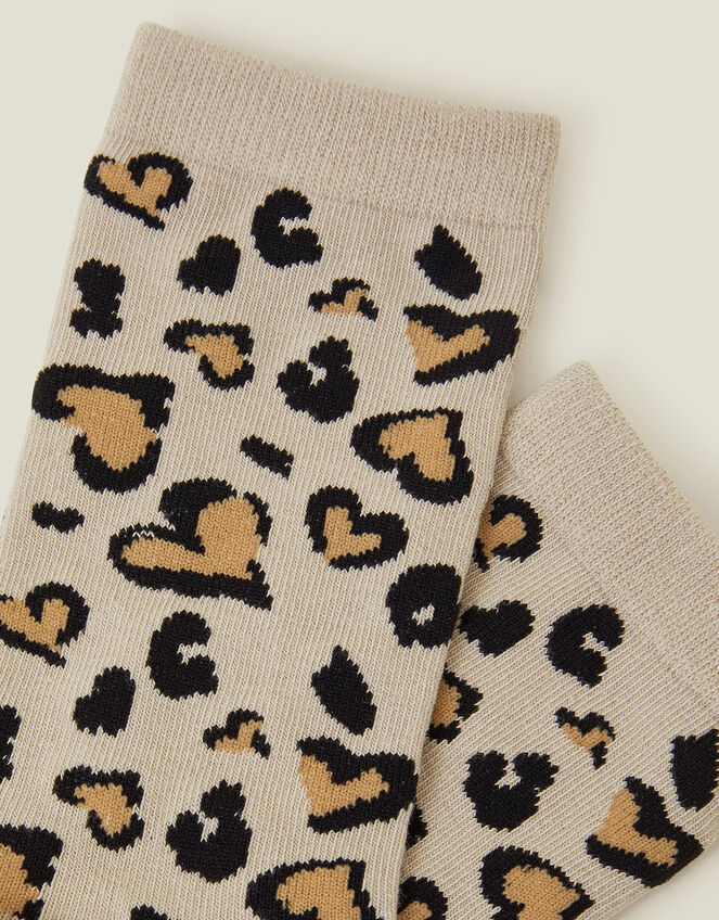 Leopard Print Heart Socks, , large