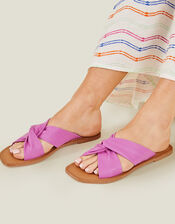 Metallic Leather Knot Sandals, Pink (PINK), large