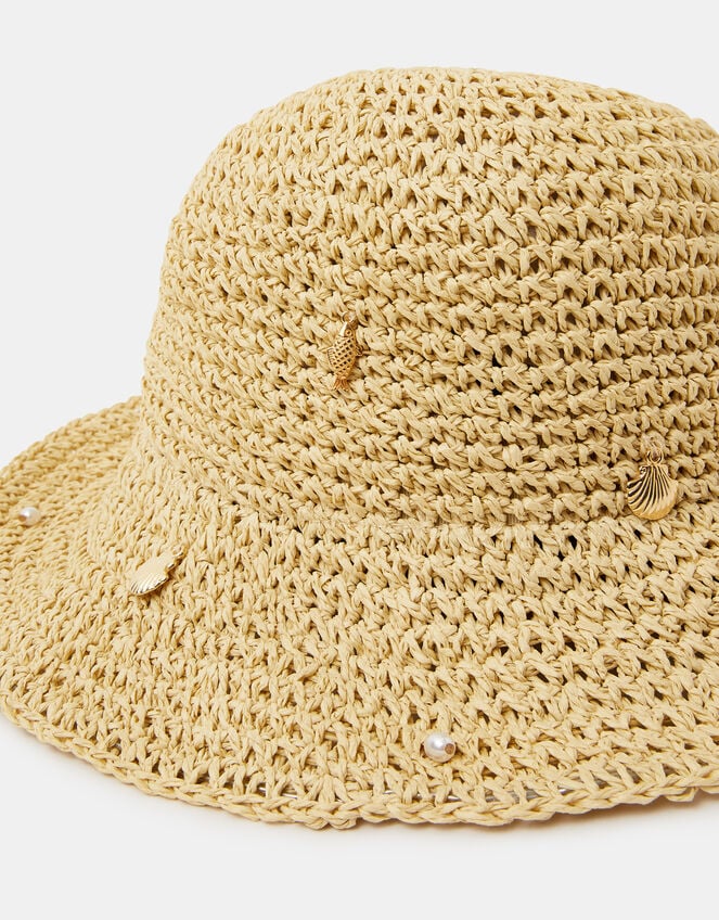 Charm Straw Bucket Hat, , large