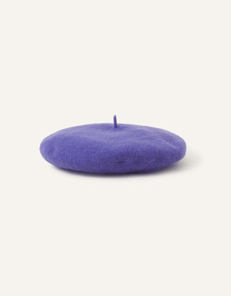Beret Hat in Pure Wool, Blue (BLUE), large