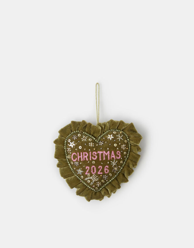 Embroidered Velvet Heart 2026 Christmas Tree Decoration, , large