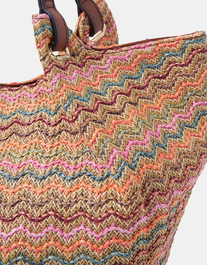 Stripe Raffia Tote Bag, , large