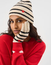 Stripe Heart Beanie Hat & Gloves Set, , large