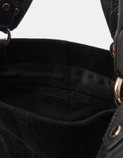 Multi Strap Suede Tote Bag, Black (BLACK), large