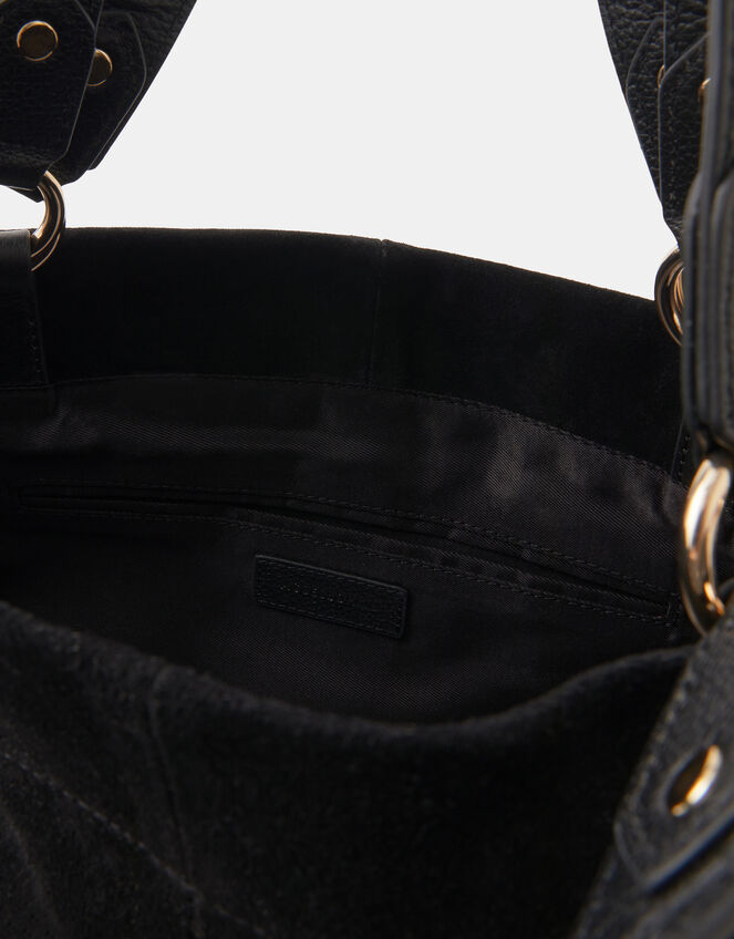 Multi Strap Suede Tote Bag, Black (BLACK), large