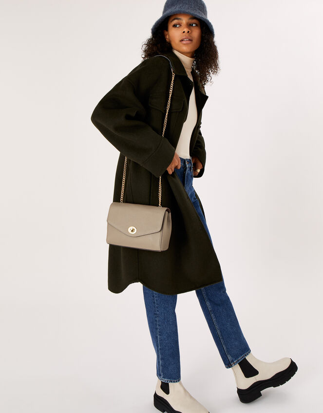 Twist Lock Chain Leather Cross-Body Bag, , large