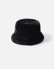 Luxe Faux Fur Bucket Hat, Black (BLACK), large