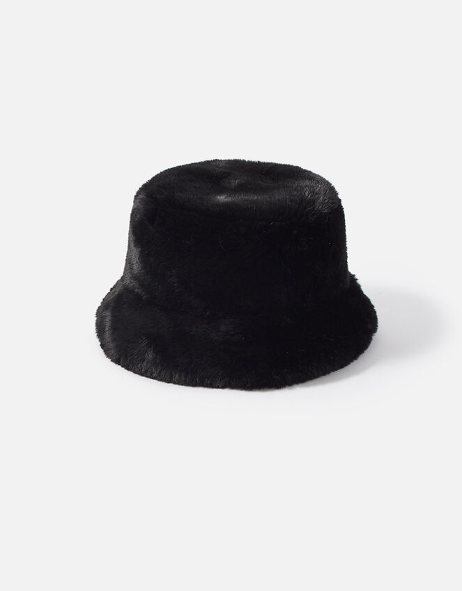 Luxe Faux Fur Bucket Hat, Black (BLACK), large