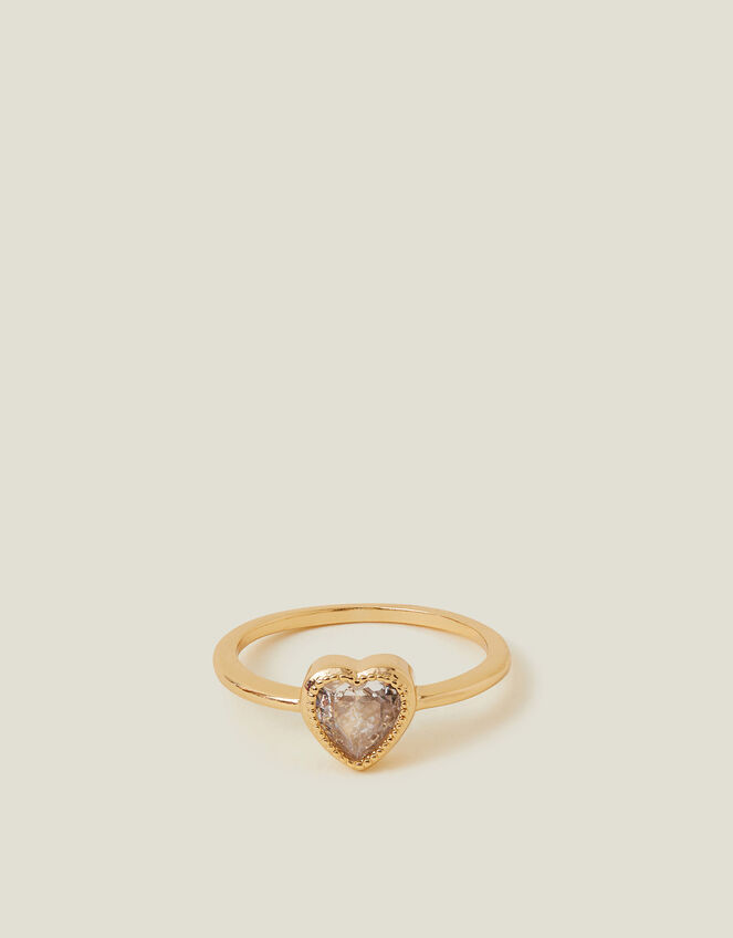 14ct Gold-Plated Sparkle Heart Ring, Gold (GOLD), large