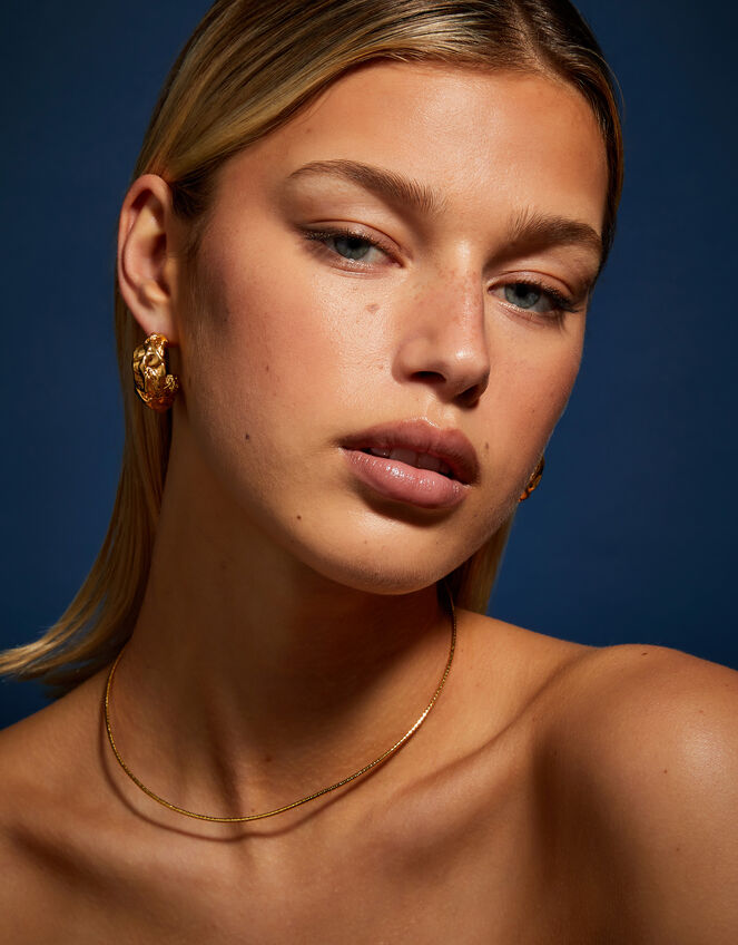 14ct Gold-Plated Chunky Molten Hoop Earrings, , large