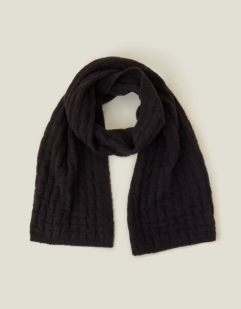 Geometric Knit Scarf, Black (BLACK), large