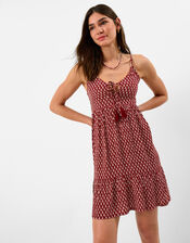 Flower Print Mini Dress, Red (BURGUNDY), large