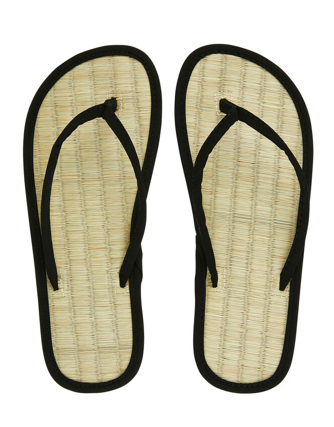 Plain Seagrass Flip Flops, Black (BLACK), large