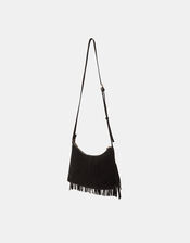 Fringe Suede Crossbody Bag, Black (BLACK), large