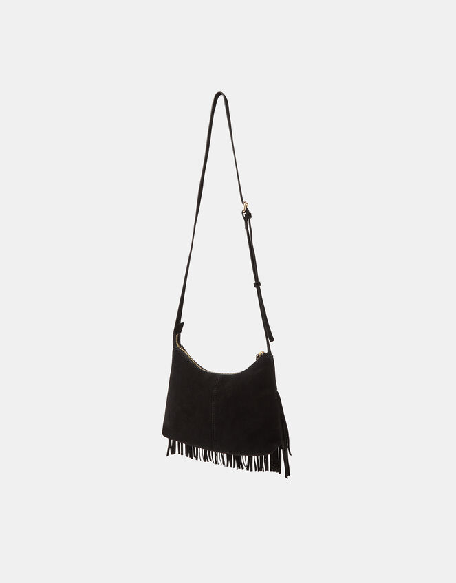 Fringe Suede Crossbody Bag, Black (BLACK), large