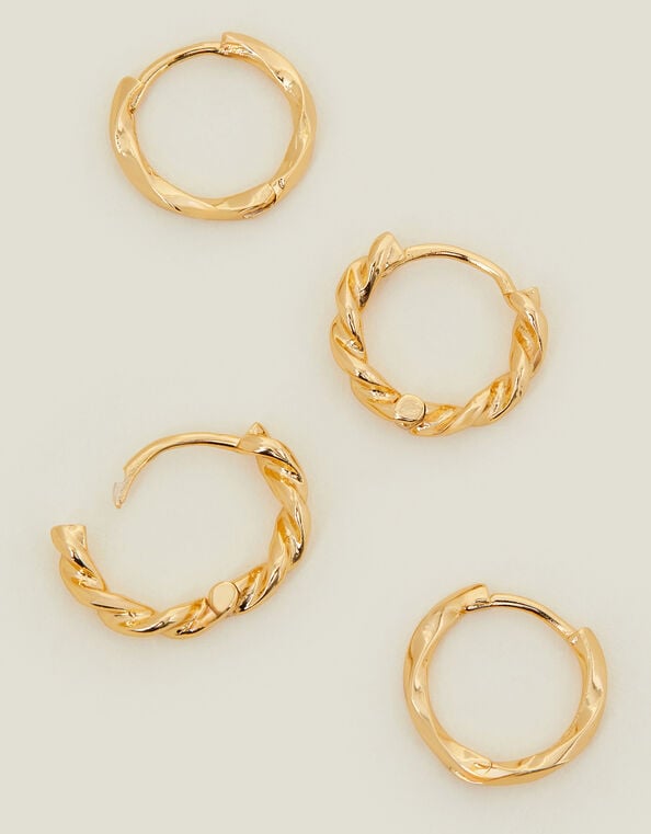 2-Pack 14ct Gold-Plated Twisted Hoop Earrings, , large